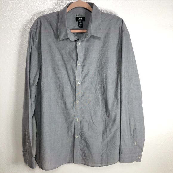 H & M Easy Iron Slim Fit Long Sleeve Dress Shirt Gray Mens Size XXL - Picture 1 of 7